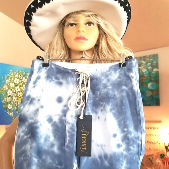 LENNI Free People Blue HTF Tie Dye Lace Up Bell Flare Jimmy Pants S 30W - Picture 11 of 16